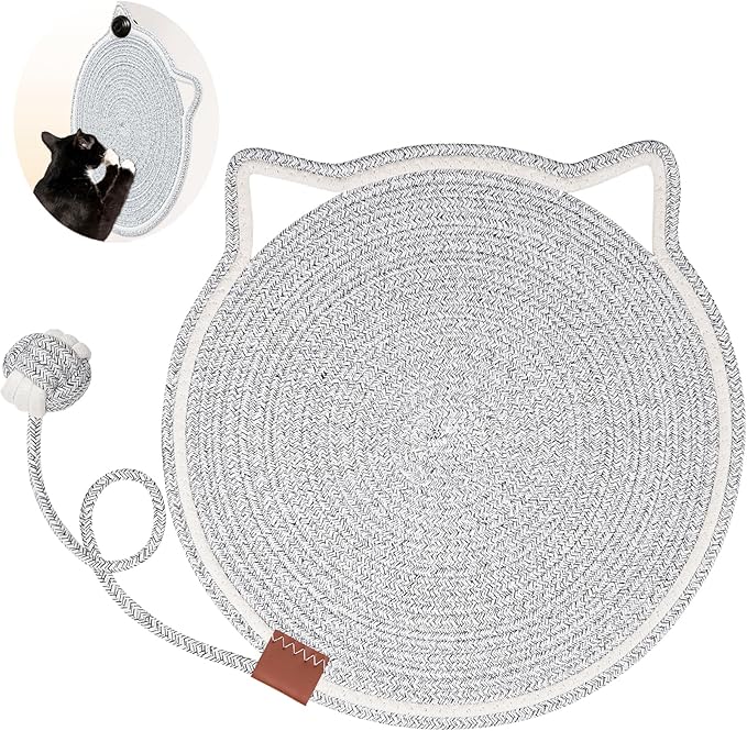 Cat Scratcher Mat, Natural Cotton Rope Cat Scratch Pad, 15.7'' Round Horizontal Floor Cat Scratching Pads for Indoor Cats, Cat Furniture Protector for Wall, Couch, Carpets, Sofas
