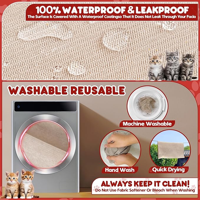 Cat Scratch Furniture Protector - Anti-Slip, Waterproof Sofa Cover to Keep Cats Off, Pet-Friendly Couch Protectors for 3 Cushion Couch, Khaki Anti-Scratch Couch Cover for Pets and Kids 118"X71"