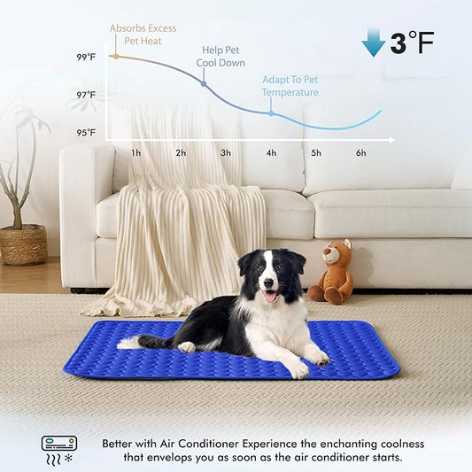 MICROCOSMOS Summer Cooling Mat & Sleeping Pad- Water Absorption Top, Materials Safe, Easy Carry, EZ Clean. Keep Cooling for Pets, Kids and Adults.(Dark Blue, 40" x 28")