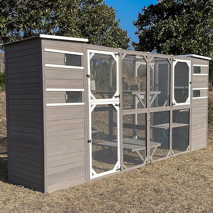 Large Catio Outdoor Cat Enclosure, Weatherproof Cat House Attached to Window for Multi Cats, 4 Story Wooden Kitten Condo Asphalt and UV Protection Roofs, Multi Platforms 153.6" L x 70" H