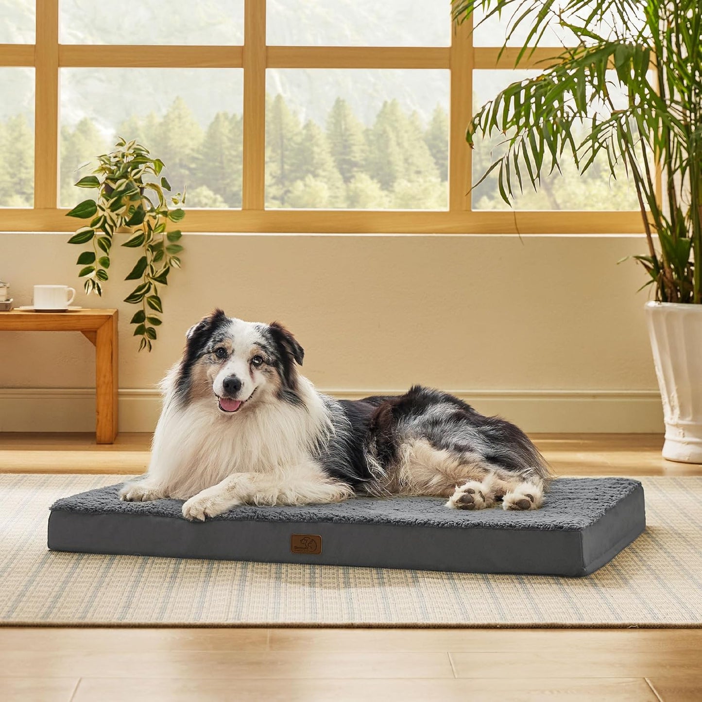 Bedsure XL Dog Bed for Crate - Large Orthopedic Flat Pet Beds with Removable Washable Cover, Egg Crate Foam Crate Mat, Suitable for Pet Up to 90 lbs