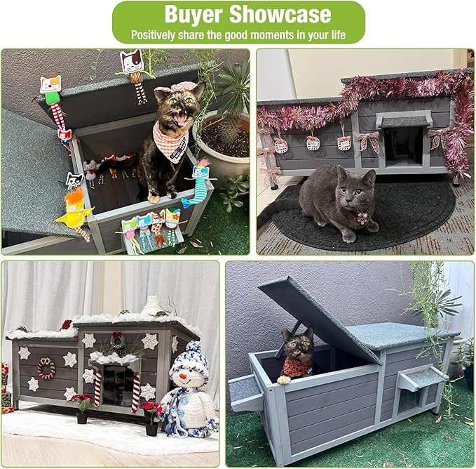 GUTINNEEN Outdoor Cat House Weatherproof Feral Kitty Shelter for Winter Cat Condo with Large Opening Roof (1-Story（AIR93）)