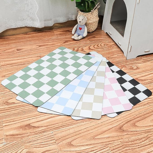 Ralxion Checkered Dog Feeding Mat, Absorbent Mats for Dog Food and Water Bowl, Dispenser, Retro Modern Aesthetic Sage Green Checkerboard Pet Placemat for Dogs, Cats, Puppy Accessories, 12" X19”