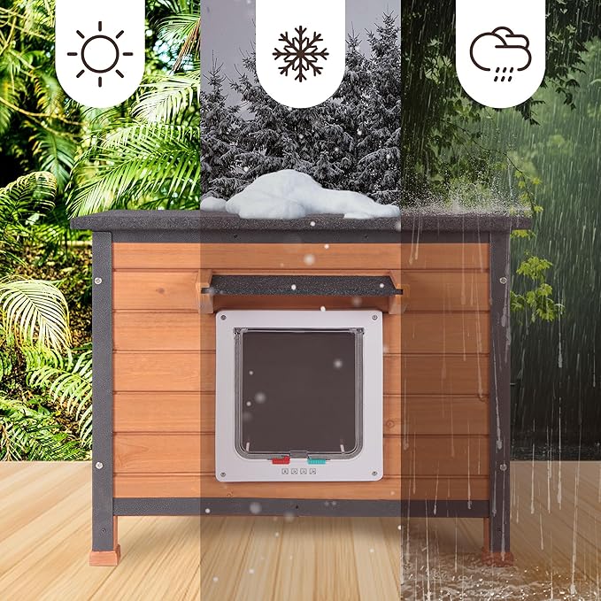 Outdoor Cat House Rainproof All Round Metal Frame Wooden Condos, Indoor and Outdoor Use for Rabbit,Small Animal Feral Cat Shelter
