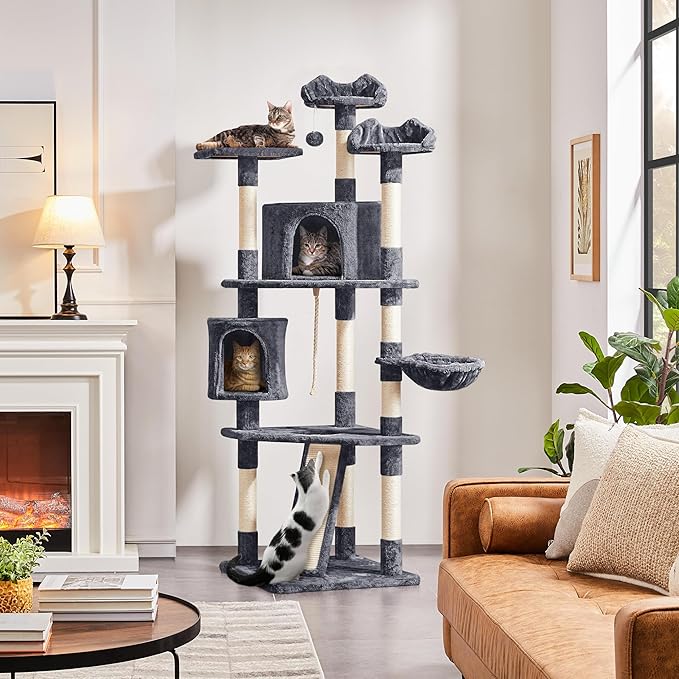 Yaheetech Multi-Level Cat Trees Cat Towers 79in Cat Tree for Indoor Cats with Sisal-Covered Scratching Posts, Plush Perches and Stable Condo for Kittens, Cats and Pets, Dark Gray