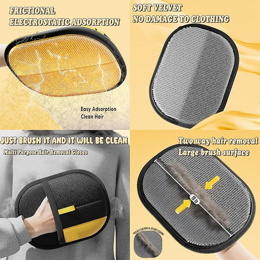 Pet Hair Removal Glove, Self Cleaning Pet Flea Comb Grooming Brush & Cat Brush - 3-in-1 Electrostatic Gloves Pet Hair Remover for Furniture, Clothes, Bedding