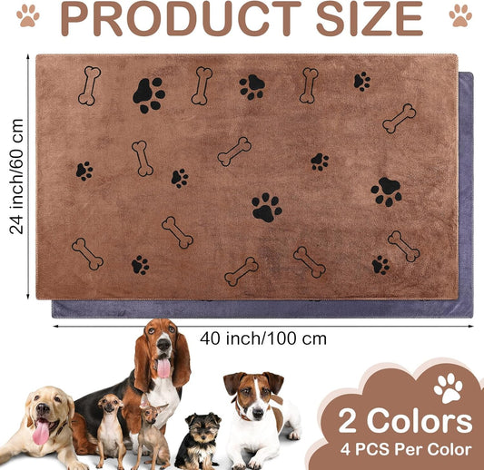 Chumia 8 Pcs Dog Towels for Drying Dogs Cats Pet Towels Bulk Puppy Microfiber Quick Drying Paw Bath Bathing Supplies Absorbent for Medium Pets(Brown, Gray,40 x 24 Inch)