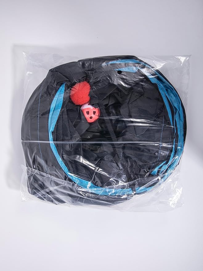 Pawaboo Cat Toys, Cat Tunnel Tube 5 Way Tunnels 25x53cm Extensible Collapsible Play Tent Interactive Toy Maze Cats House with Balls and Bells for Cats Kitten Kitty Rabbit Small Animal, Blue