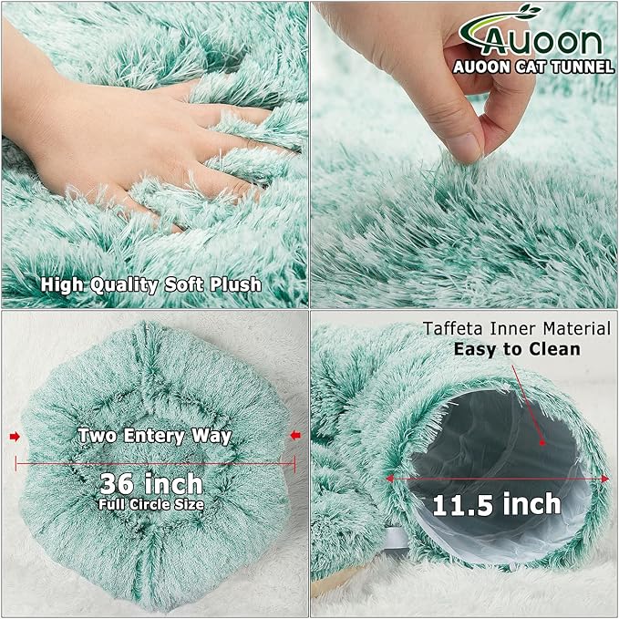AUOON Cat Tunnel Bed - Cat Donut Tunnel with Soft Plush Circle Cushion for Indoor Cats Kitten Kitty Puppy Rabbit Ferret (Khaki)
