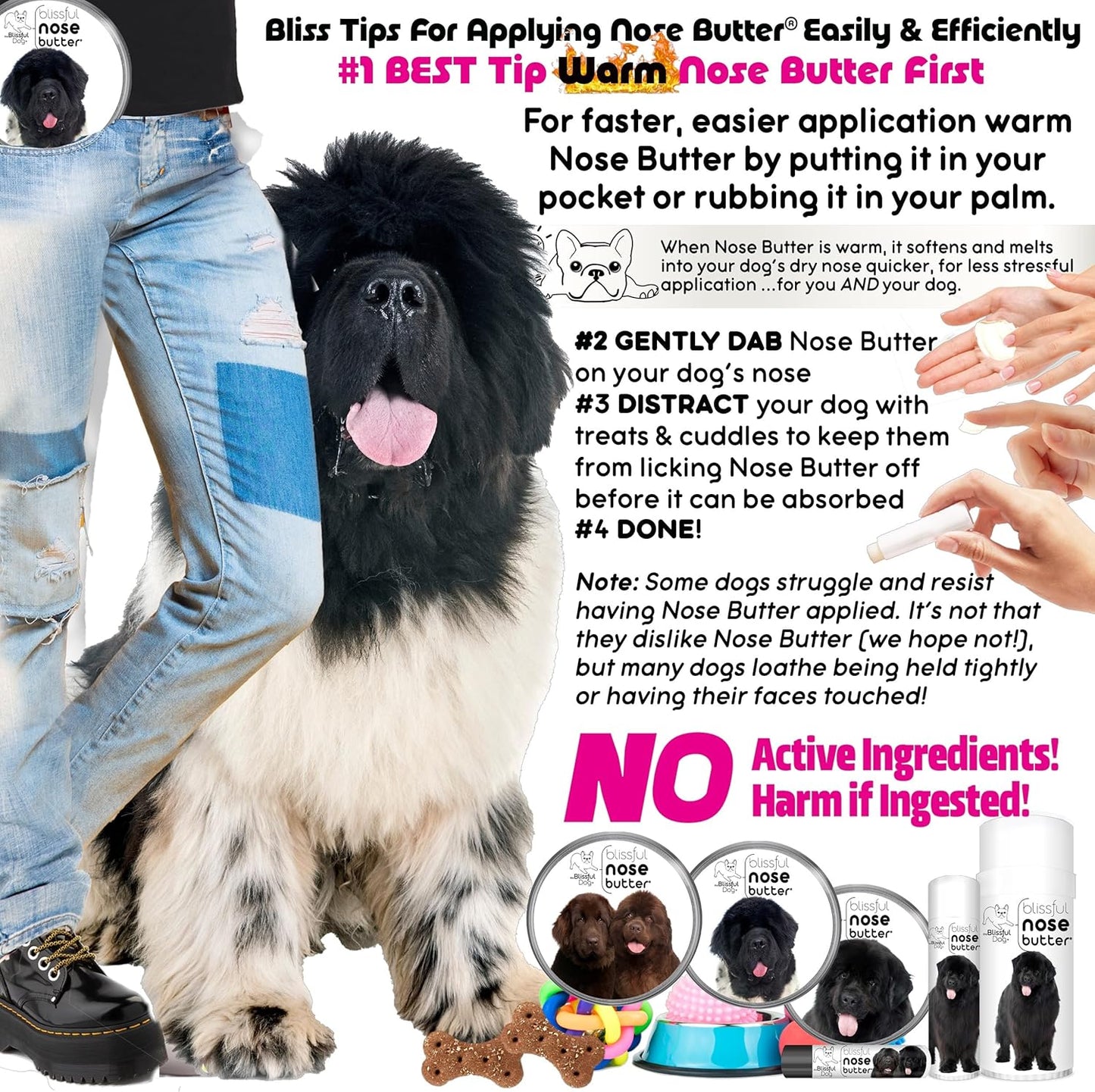 The Blissful Dog Newfoundland Nose Butter for Dry, Cracked Skin, Lick-Safe Dog Nose Balm with Moisturizing Shea Butter, Almond, Olive, and Essential Oils, Pet Supplies, Uncented, 1 oz.