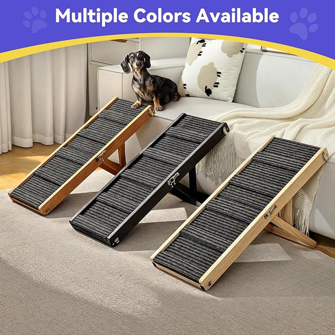 2025 Upgraded Dog Ramp for Couch, Foldable Small Dog Ramp for Low Bed, 4 Adjustable Height from 13'' to 21", Portable Stable Pet Steps with Non-Slip Pad, Pet Ramps Use for Sofa Couch Stairs