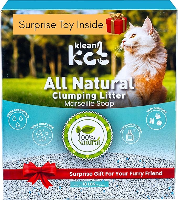 All Natural Clumping Cat Litter – Multiple Scents – Low Dust, Odor Control – (Marseille Soap) 18 lb - Surprise Toy Inside