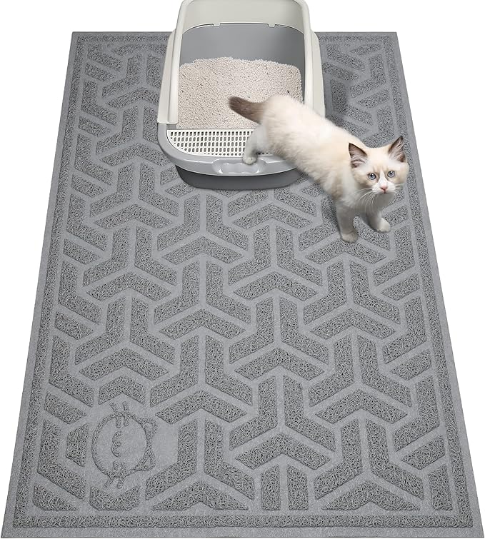 UPSKY Cat Litter Mat - Soft on Kitty Paws, Large Trapping Mat 35" x 24" for Scatter Control, Waterproof Extra Large Box Carpet