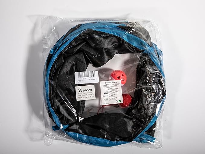 Pawaboo Cat Toys - S-Shaped Tunnels 25x97cm, Extensible Cat Play Tent with Balls and Bells, Interactive Maze House for Kittens and Small Animals, Blue