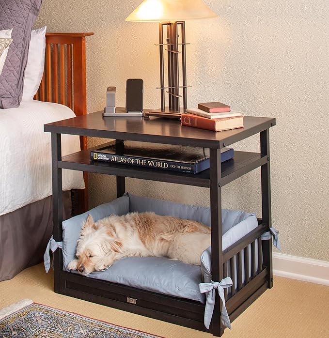 New Age Pet ECOFLEX Dog Bed Nightstand with Memory Foam Cushion - Durable, Non-Toxic Wood Plastic Composite, Easy Clean Removable Cover, Multi-Purpose Space Saver for Small Spaces, Espresso Black