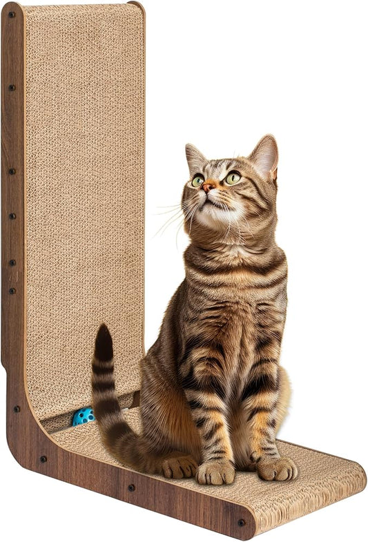 FluffyDream Cat Scratcher Cardboard, Scratching Pad House Bed Furniture Protector, Infinity Shape (Wood, L-Shaped)