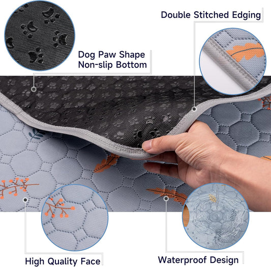 Sunheir Washable Pee Pads for Dogs 2-Pack Reusable Puppy Pads Pet Training Pads, Waterproof Dog Pee Pads for Crate, Whelping Pad, Non-Slip Protects Against Urine Leakage (Leaves - Light Grey, 24x36)