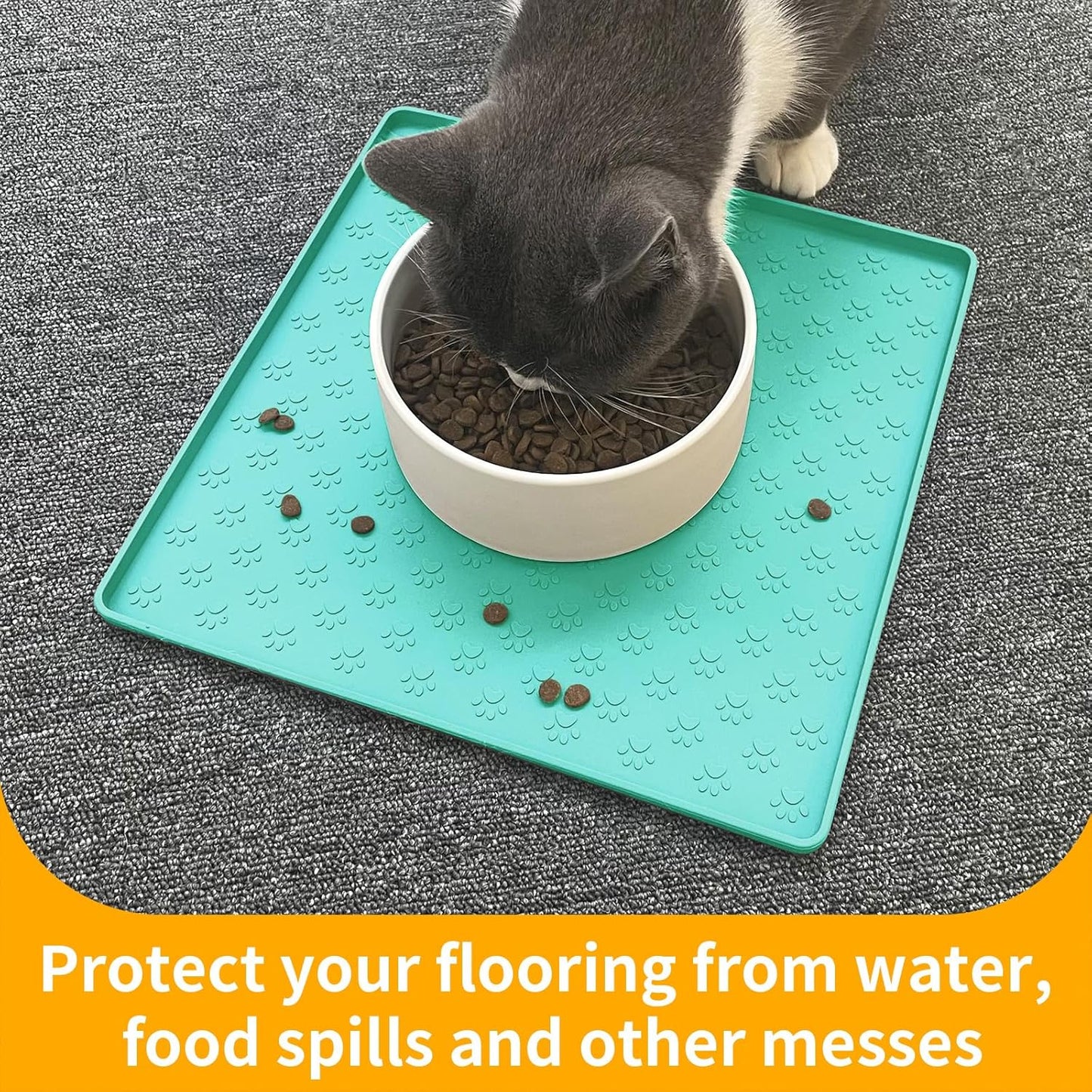 Ptlom Pet Placemat for Dog and Cat, Waterproof Non-Slip Silicone Feeding Bowl Mat Prevent Food and Water Overflow, Puppy Dish Feeder Fountain Trays Suitable for Medium and Small Pets, Green