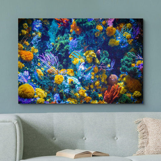 wall26 Canvas Print Wall Art Vibrant Neon Multicolor Anemone Coral Reef Nature Animals Photography Realism Rustic Scenic Landscape Wilderness Earth for Living Room, Bedroom, Office - 32"x48"