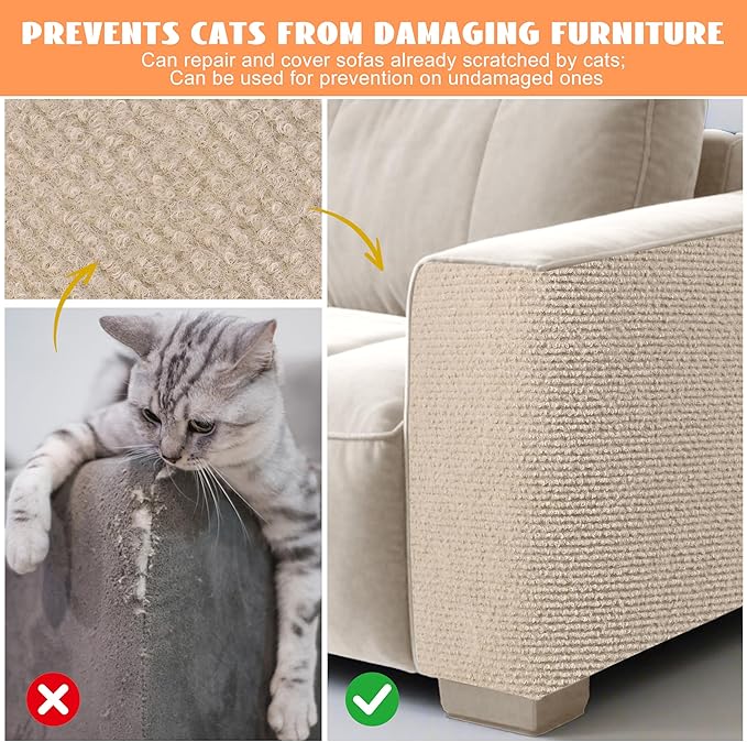 Cat Scratch Furniture Protector,Couch Protector from Cat Claws,Couch Cover for Cats,Adhesive Cuttable Kitten Scratch for DIY Climbing,Suitable for Sofa,Wall,Door,Table Legs (Khaki, 39.3x15.7in)