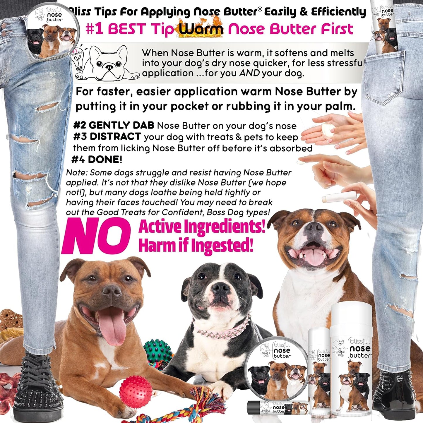 The Blissful Dog Staffordshire Pitbull Terrier Unscented Nose Butter - Dog Nose Butter, 4 Ounce