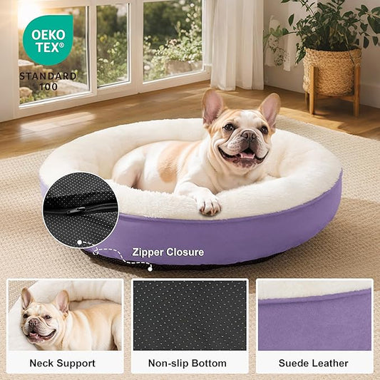 Love's cabin Round Donut Cat and Dog Cushion Bed, 30in Pet Bed for Medium or Large Dogs, Anti-Slip & Water-Resistant Bottom, Soft Durable Fabric Pet beds, Washable Calming Cat Bed Lavender