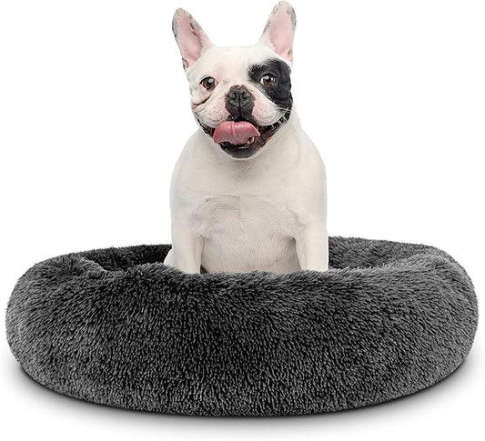 The Dog’s Bed Sound Sleep Donut Dog Bed, Med Steel Grey Fur Calming Nest Bed, Veterinary Approved