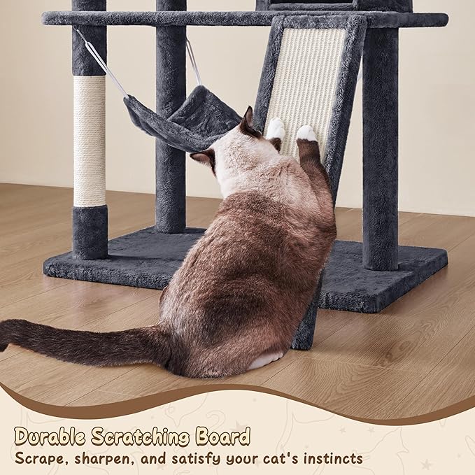 Yaheetech 63.5in Multi-Level Cat Tree Tower Condo with Scratching Posts, Platform & Hammock, Cat Activity Center Play Furniture for Kittens, Cats, and Pets