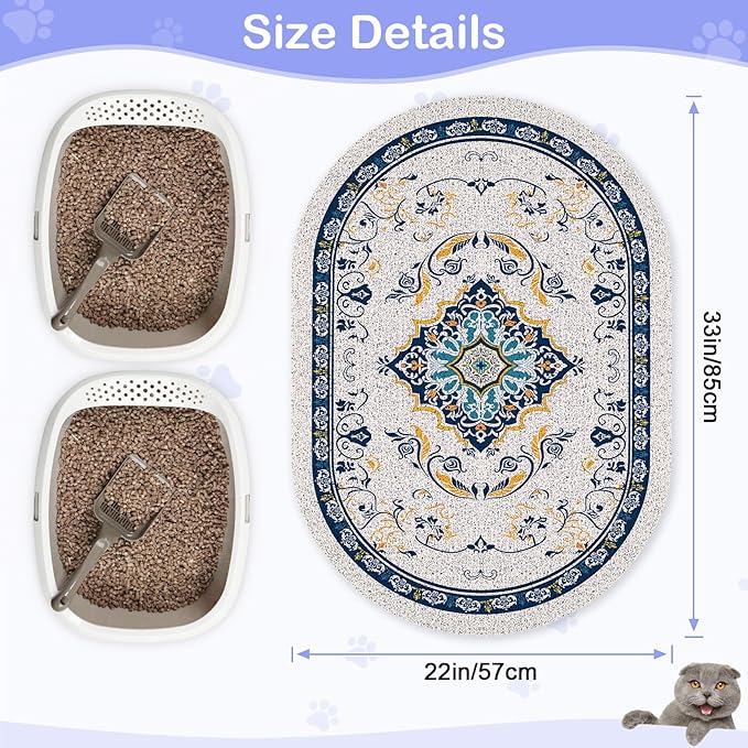 Bienbee Cat Litter Mat, 33" x 22" Large Size Litter Box Mat Rug with Non-Slip Bottom, Easy to Clean Cat Supplies Accessories Essentials for Indoor Kitty Kitten Floor, Blue L