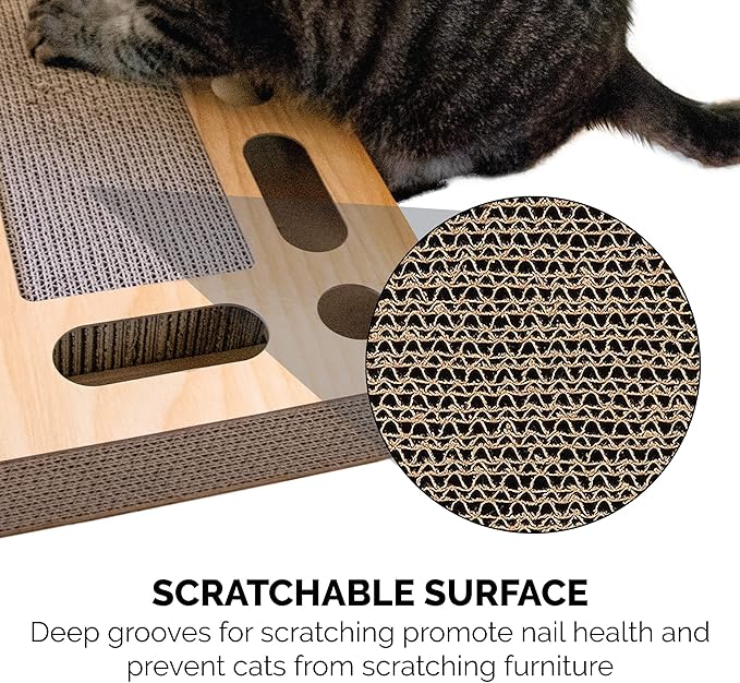 Furhaven Scratching Pad Ball Track Cat Toy w/ Catnip for Indoor Cats - Archway Busy Box Scratcher - Tan, One Size