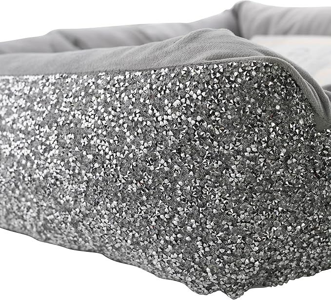 Pet Bed, Sparkling Rhinestones, Soft, Comfortable Velvet, for Lounging Dogs, Cats, Pets, Silver, Large, Sold Individually