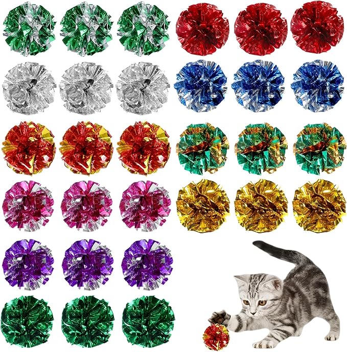 30 Pcs Cat Crinkle Balls Toy 2.36 Inch Interactive Crinkle Balls for Cats, Colorful Chew and Chase Training Activity Cat Toys for Indoor Kittens to Keep Fit Active