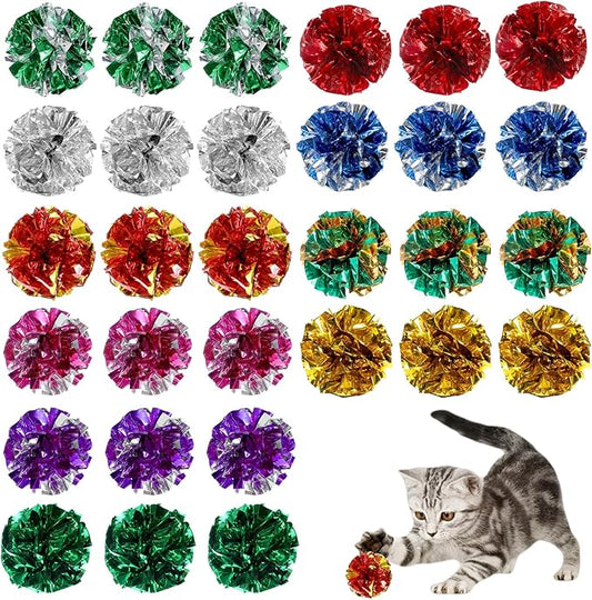 30 Pcs Cat Crinkle Balls Toy 2.36 Inch Interactive Crinkle Balls for Cats, Colorful Chew and Chase Training Activity Cat Toys for Indoor Kittens to Keep Fit Active
