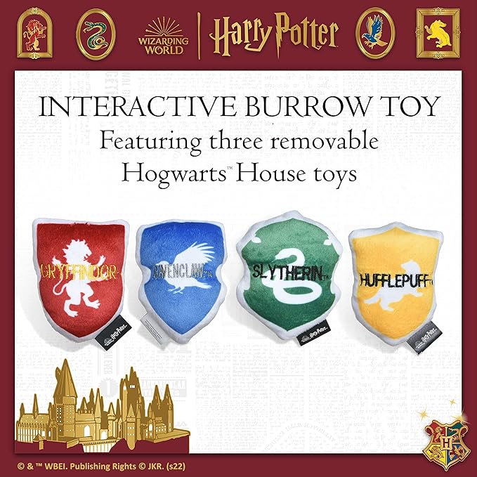 Harry Potter House Sorting Hat Burrow Pet Toy | Dog Toy Sorting Hat with House Plush Removable Parts | Sorting Hat Burrow Toy for Dogs | Crinkle Dog Toy, Dog Chew Toys