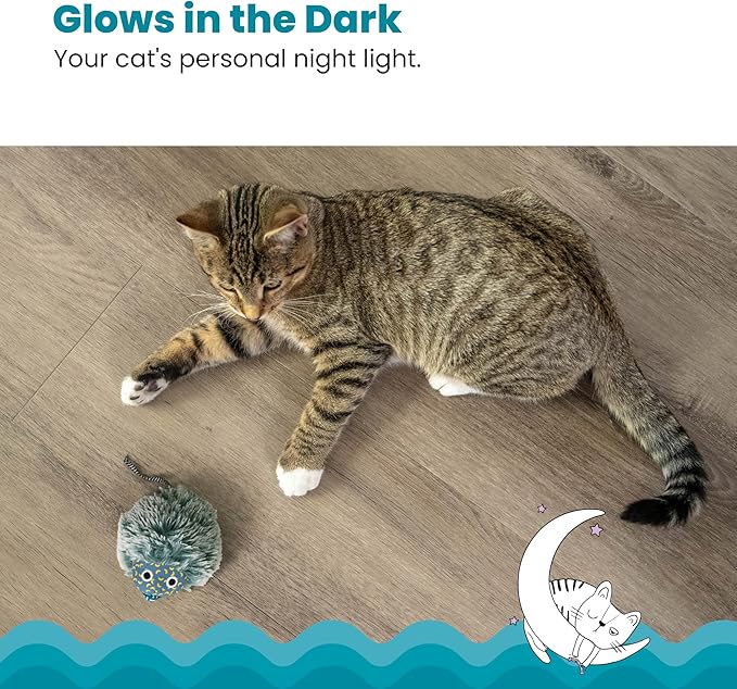 Catstages Nighttime Cuddle Plush Cat Toy with Catnip and Glow Details, Blue - Soft, Comfortable, Quiet