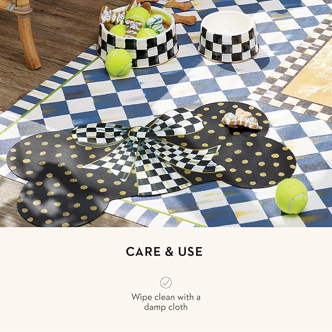 MACKENZIE-CHILDS Pup Placemat, Cute Pet-Food Mat for Dog Bowls and Cat Bowls, Courtly Bow