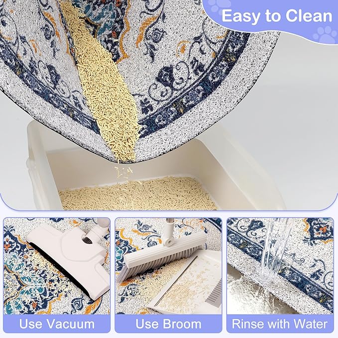 Bienbee Cat Litter Mat, 40" x 30" Jumbo Size Litter Box Mat Rug with Non-Slip Bottom, Easy to Clean Cat Supplies Accessories Essentials for Indoor Kitty Kitten Floor, Blue XL