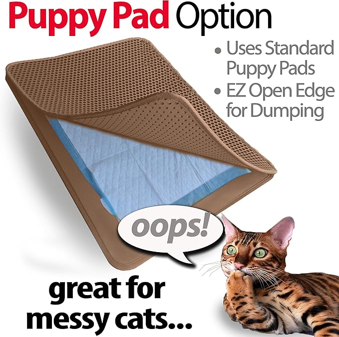 iPrimio Large Cat Litter Trapper Mat w/ Urine/Waterproof Layer - Larger Holes w/ Urine Puppy Pad Option - Cat Litter Mat, Light and Soft (Brown Color)