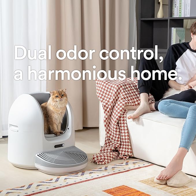 Open-Top Self Cleaning Cat Litter Box, Safety Anti-Pinch Protection, Large Papacity, App Control Automatic Cleaning Litter Box，Automatic Cleaning Function, Ultra-Quiet Design