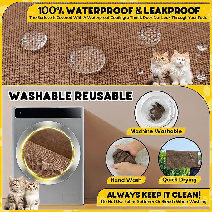 Cat Scratch Furniture Protector - Anti-Slip, Waterproof Sofa Cover to Keep Cats Off, Pet-Friendly Couch Protectors for 3 Cushion Couch, Brown Anti-Scratch Couch Cover for Pets and Kids 150"X71"