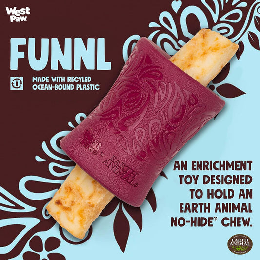 WEST PAW Funnl Dog Chew Toy - Interactive Treat Toys for Dogs - Toy Fillable with Earth Animal No-Hide Chews - Large 4.25" Tropic Red | Made in USA