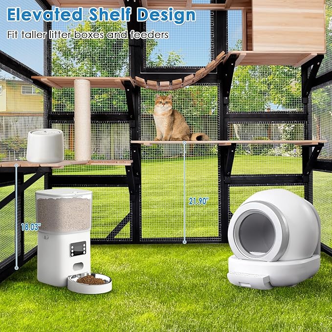 Large Catio Outdoor Cat Enclosure Window 73" H Walk-in Cat House Kitty Cage for Multiple Indoor Outdoor Cats Outside Patio with 5 Access Doors Waterproof Roof
