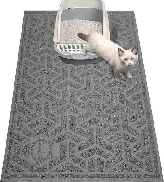 UPSKY Cat Litter Mat, Litter Trapping Mat Soft on Kitty Paws, Large Litter Box Mat 35" x 24" Scatter Control for Cat Litter, Waterproof and Extra Large Litter Box Carpet