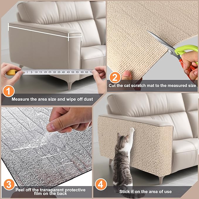 Cat Scratch Furniture Protector,Couch Protector from Cat Claws,Couch Cover for Cats,Adhesive Cuttable Kitten Scratch for DIY Climbing,Suitable for Sofa,Wall,Door,Table Legs (Khaki, 39.3x15.7in)
