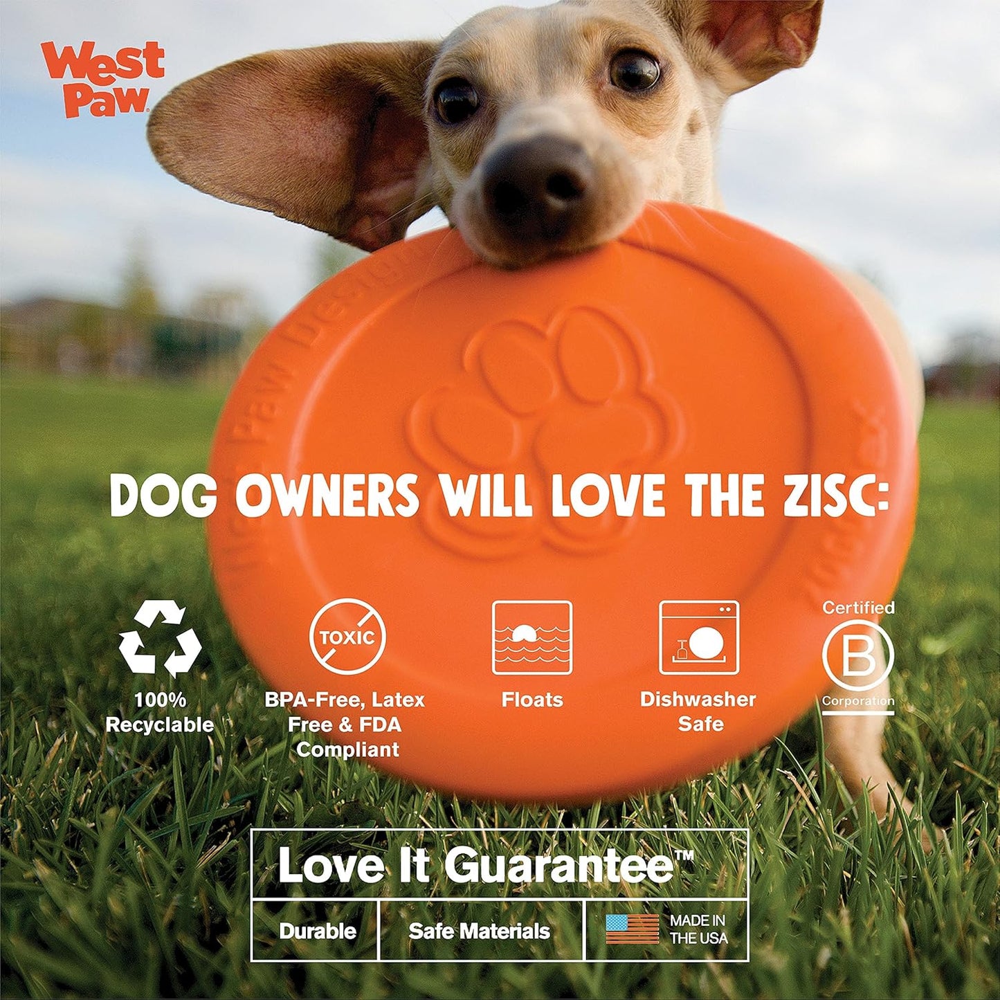 West Paw Zogoflex Zisc Dog Flying Disc, High Flying Aerodynamic Disc for Dogs Puppy – Lightweight, Floatable Disc for Fetch, Tug of War, Catch, Play – Doubles as Food/Water Bowl, Large 8.5", Tangerine