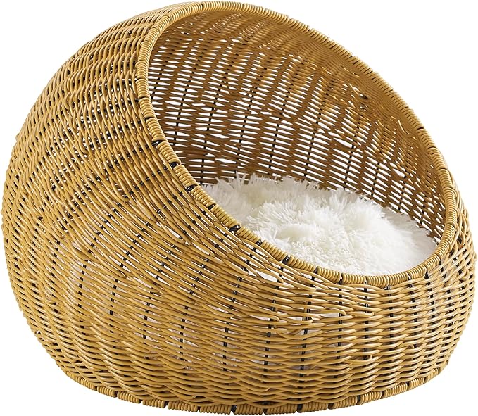 Sam's Pets NALA 19" Round Wicker Cat Bed - Stylish, Comfortable, and Private Pet Nest with Plush Cushion