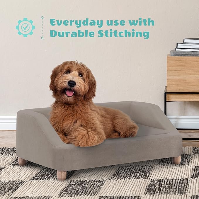 Critter Sitters 36-In. Microfiber Tan Rectangular Dog Sofa for Medium-Sized Dogs, Modern and Stylish Elevated Sofa Bed for Home or Apartment, Comfortable and Easy to Clean