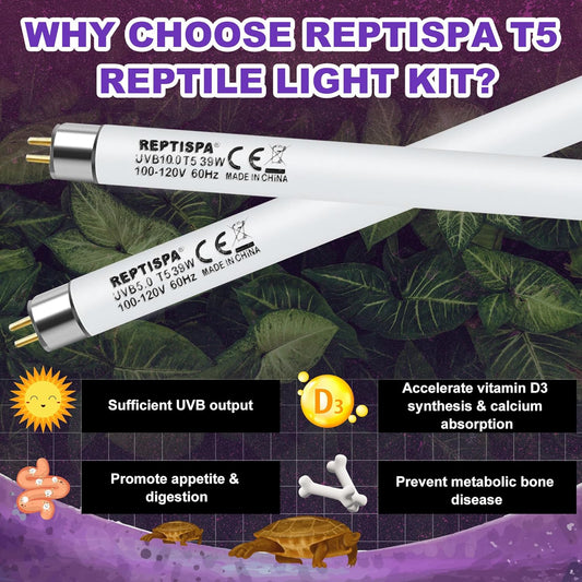 10.0 UVB Light for Reptiles, T5 HO 39 Watt Reptile Lamp Tube, Pack of 2 Fluorescent UVB Bulb, Basking Light for Bearded Dragon, Simulate Natural Sunlight for Reptiles and Amphibians