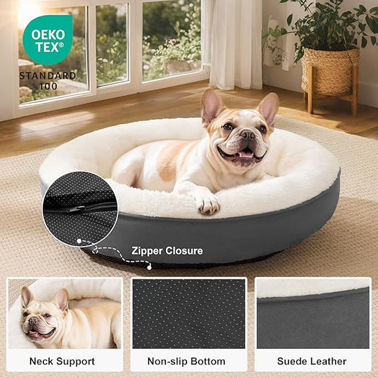 Love's cabin Round Donut Cat and Dog Cushion Bed, 30in Pet Bed for Medium or Large Dogs, Anti-Slip & Water-Resistant Bottom, Soft Durable Fabric Pet beds, Washable Calming Cat Bed Dark Grey