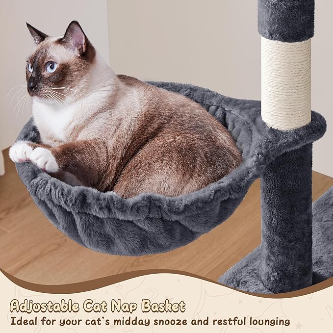 Yaheetech 63.5in Multi-Level Cat Tree Tower Condo with Scratching Posts, Platform & Hammock, Cat Activity Center Play Furniture for Kittens, Cats, and Pets